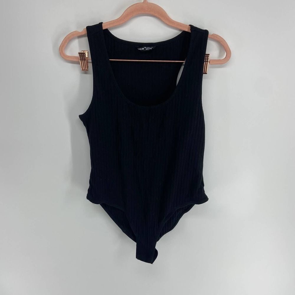 Shein black scoop neck sleeveless ribbed bodysuit womens large